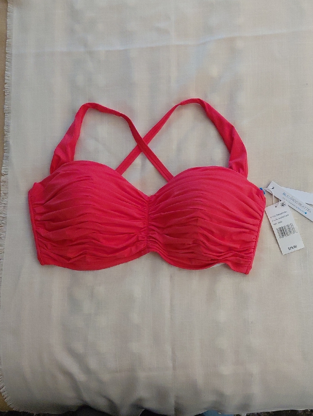 Bleu Rod Beattie Hot Pink Ruched Bikini Top with Crossback Straps